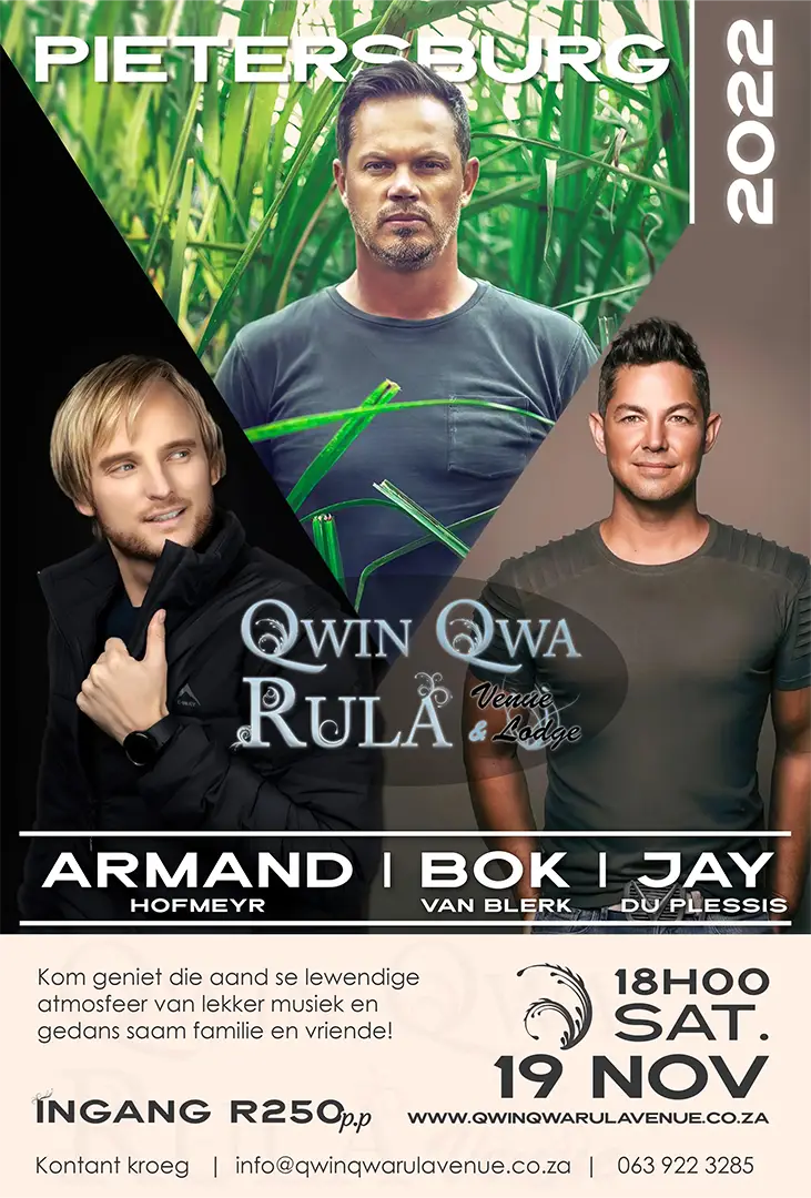 Qwin Qwa Rula Poster for Armand Hofmeyr, Bok Van Blerk and Jay du Plesis show 19 Nov 2022